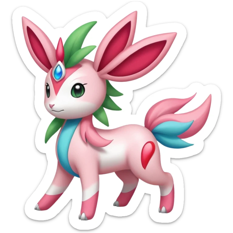 Shaymin-Sylveon-Meloetta-Milotic-Amaura-Pokémon-Fakémon-fusion, full body sticker