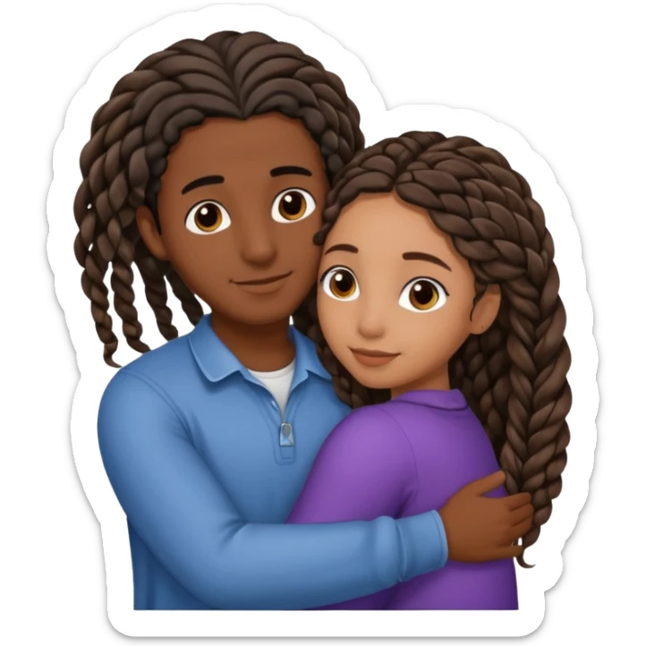 dark skin, black girl with black and brown braids, hugging her middle eastern boyfriend with wavy brown hair and medium to light skin sticker