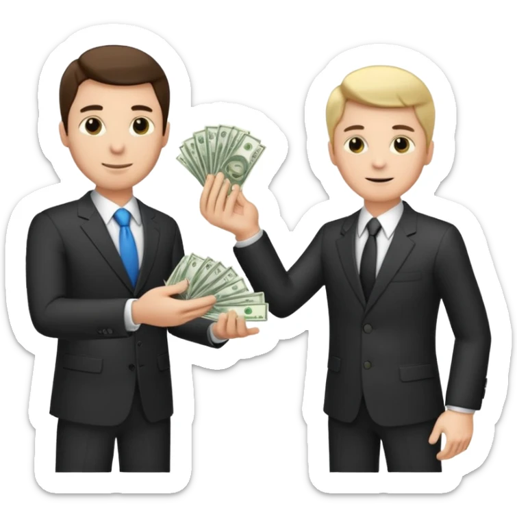The businessman extends his hand to the side and give money to other businessman sticker