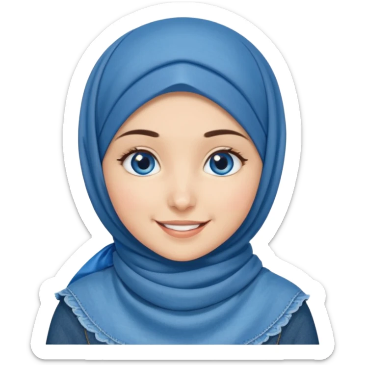 Turkish beautiful finish Konya girl blue eyes with denim bow hijab islamic dress and smiling  sticker
