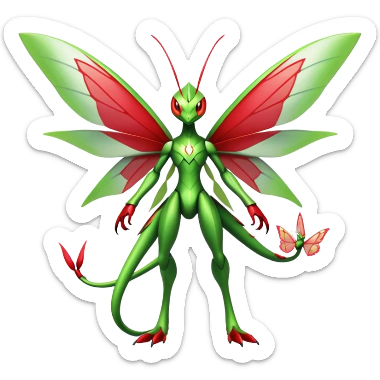  Cool Edgy Shiny Futuristic Ethereal Legendary Scizor-Kartana-Digimon-Schyther-Flygon-hybrid full body with butterfly wings sticker