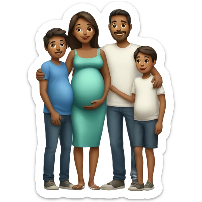 A pregnant woman with her husband and her children   sticker