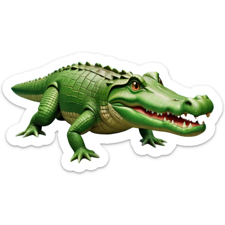 cinematic-crocodile-realistic-full-body-on all fours-emoji,-massive-scaled-body-partially-submerged-in-shallow-water,-head-tilted-dramatically,-rough-green-and-brown-hide-textured-with-deep-ridges,-simplified-yet-realistic-focused-features, head held high sticker
