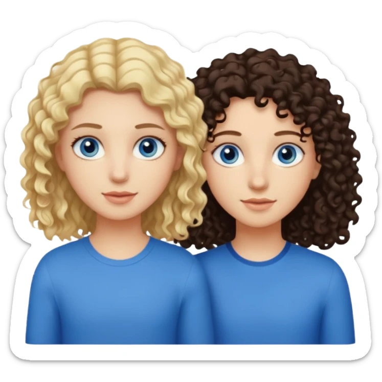 two best friends one brown eyes dark curly hair and the other, blond straight hair, blue eyes sticker