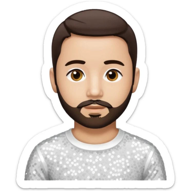 Terry Coldwell (male singer) from East 17 with light skin, dark brown hair and short beard, white sequin outfit sticker