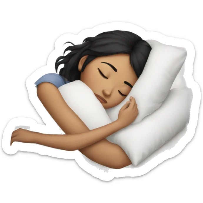 black hair asian teenage girl sleeping on white pillow  sticker