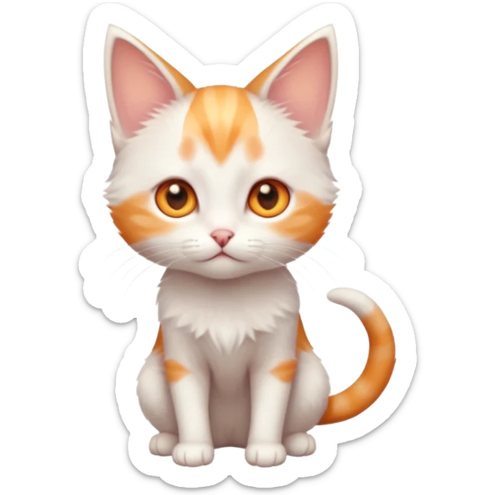 full body of very small + skinny ginger and white kitten with deep orange eyes and triangular shaped face sticker