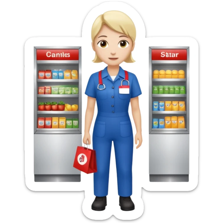 supermarket employee at a cash register, full body sticker