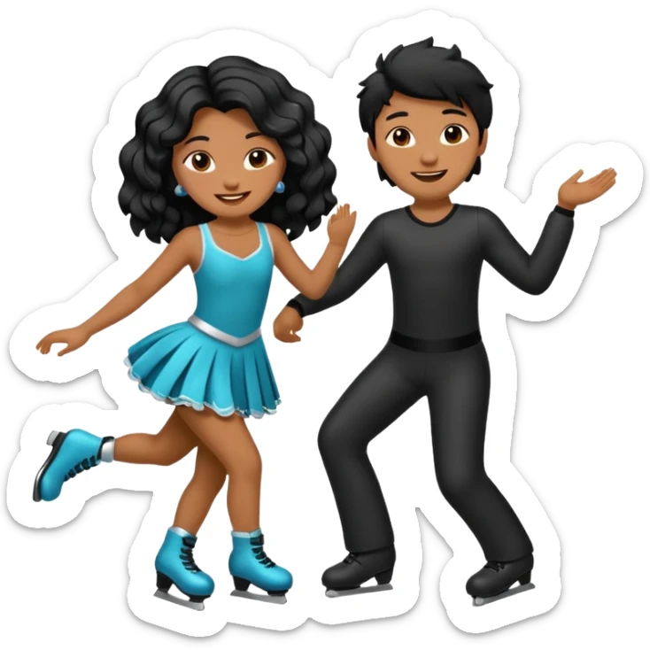 una patinadora con pelo negro largo y ondulado en las puntas con un mallot de color patinando en pareja sticker