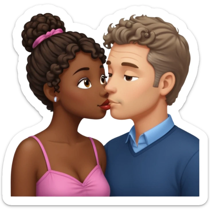 middle age white man kissing a cute dark skin girl curly bun sticker