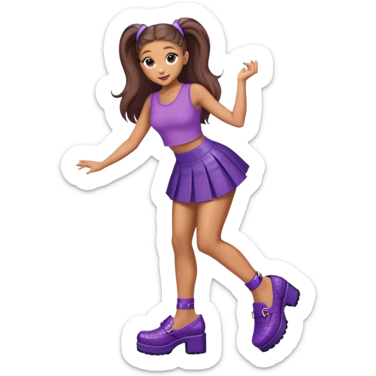 Ariana grande putting on 27C shoes with a short purple skirt and a purple croc top  sticker