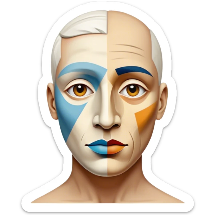 Cinematic Realistic Picasso Pop Culture Emoji, depicted with a creative, abstract representation inspired by the legendary artist rendered with bold textures and dynamic, artistic lighting. sticker