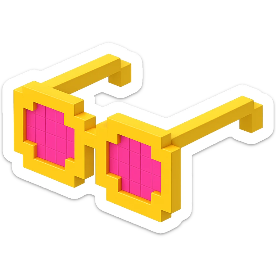 Voxel-style glasses with pink lenses, simple and clear sticker