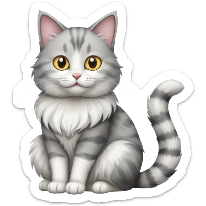 a grey and white cat sitting regally sticker