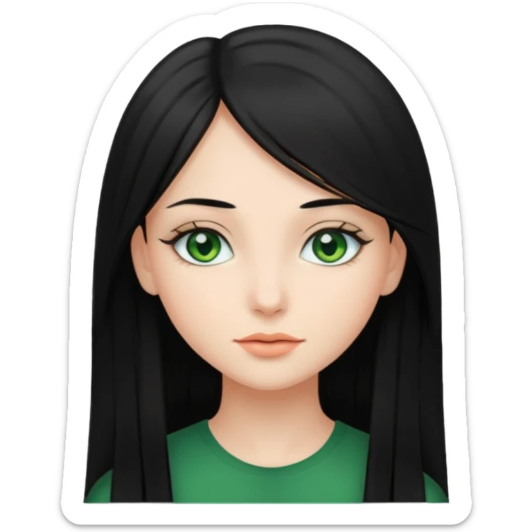 Beautiful girl,Black hair,straight hair，long hair,green eyes,white sticker