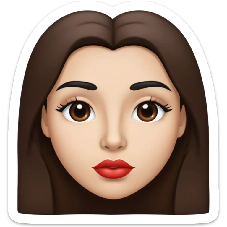 thick black eyebrows brown long hair full heart shaped lips and straight nose light skin sticker