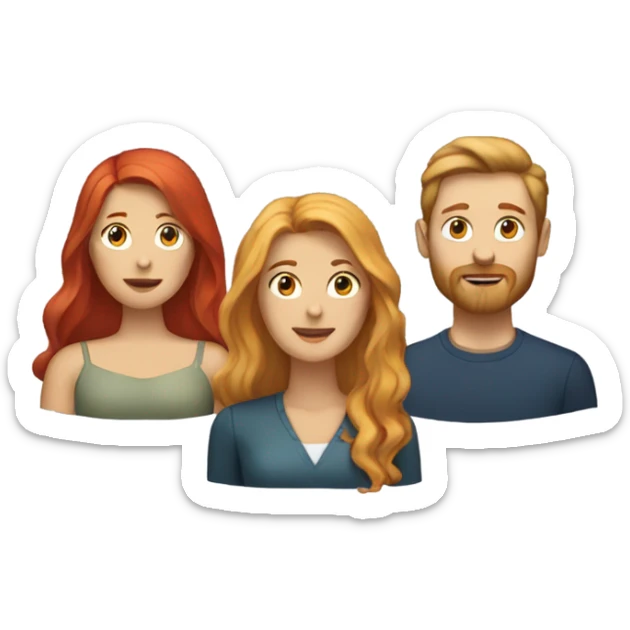 A Blonde woman, a long red hair woman, and a man with a short beard sticker