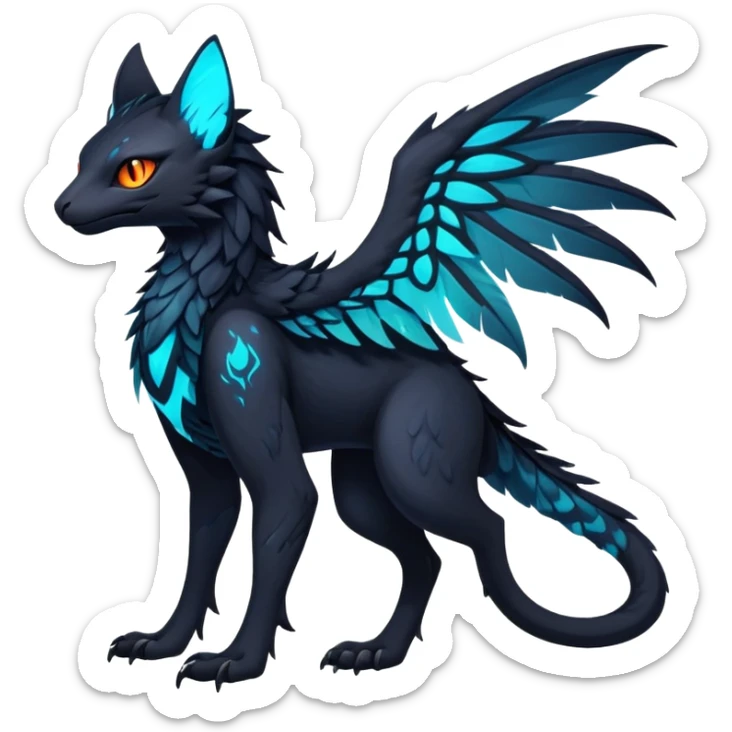 Black Dark Exotic Tropical Beaked Feathery Nocturnal Neon-glowing Abyssal Nightly Abyss-Cat-Gryphon-Salandit-Nargacuga-Silvally-akémon Creature (full body) sticker