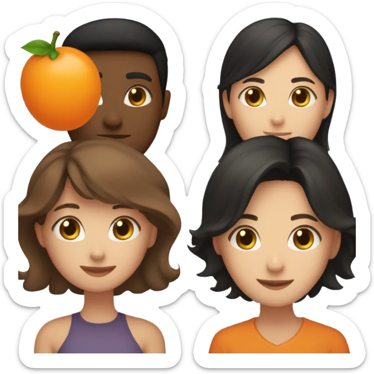 a light brunette woman with long brown hair and a brunette man with short black hair hugging an orange cat sticker