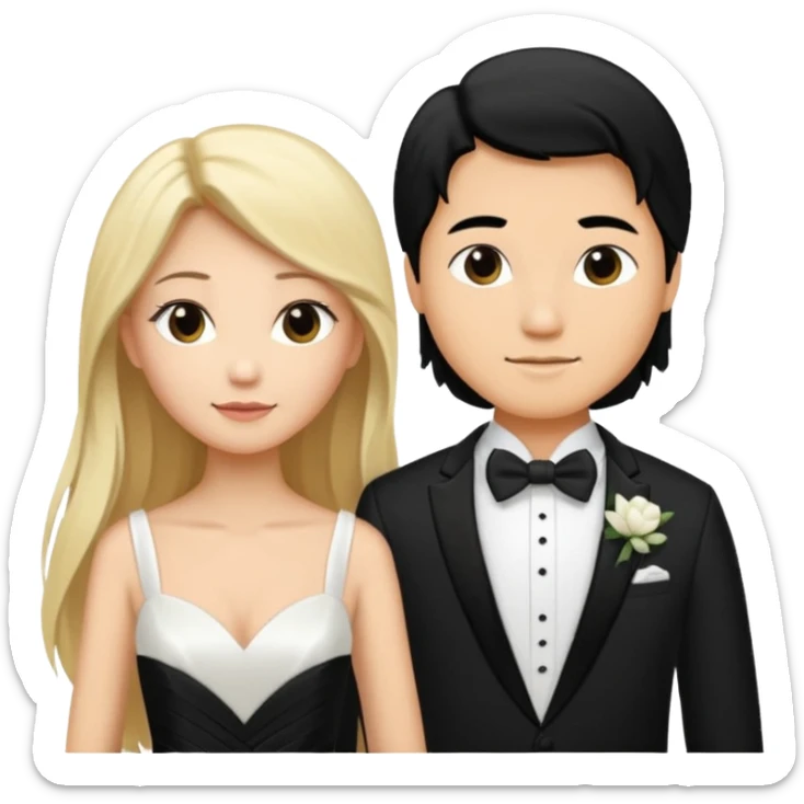 Wedding couple blonde bride long hair and long black hair Chinese groom
 sticker