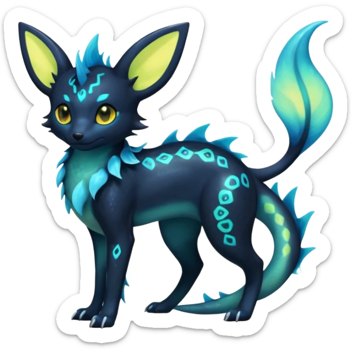Shiny Aural Iridescent Fluorescent Bioluminescent Umbreon-Amaura-Salandit-Vaporeon-Fakémon-fusion (full body) sticker
