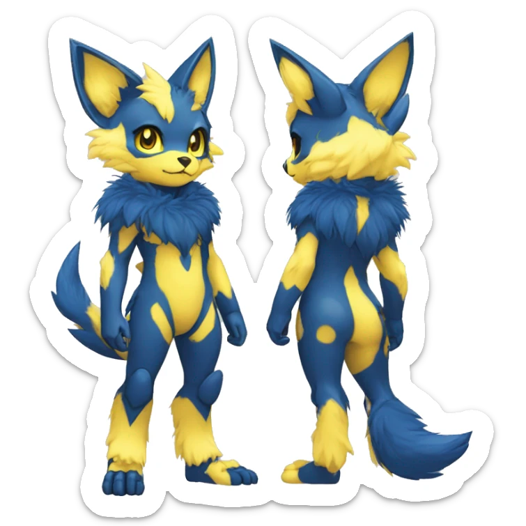 Anthro-Edgy-Cool-Blue-Yellow-Contrast-Colors-Fantasy-Fur-Sona-Chibi-Shiny-Fakémon-Hybrid full body sticker