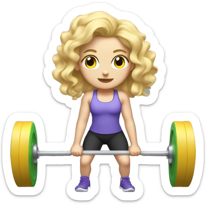 pale gym girl with blonde wavy hair lifting weights  sticker