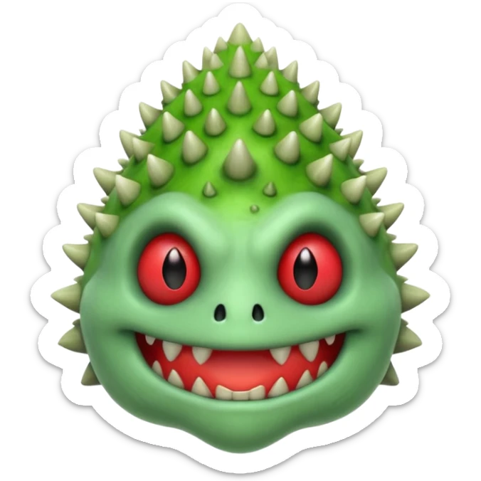 poisonous mushroom monster portrait, head and shoulders only, toxic green glow, scary grin, spiky mushroom head, 3D cartoon, mobile game icon style, clean background, no text, no watermark

 sticker