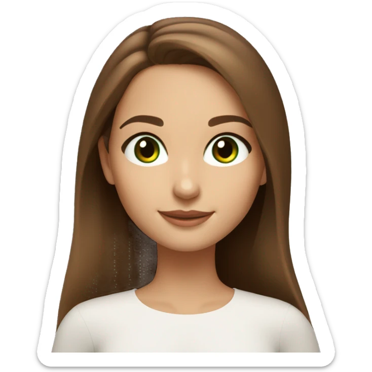 beautiful girl with long hair, brown hair, brown green eyes, looks like natalie portman, smiling at the camera sticker