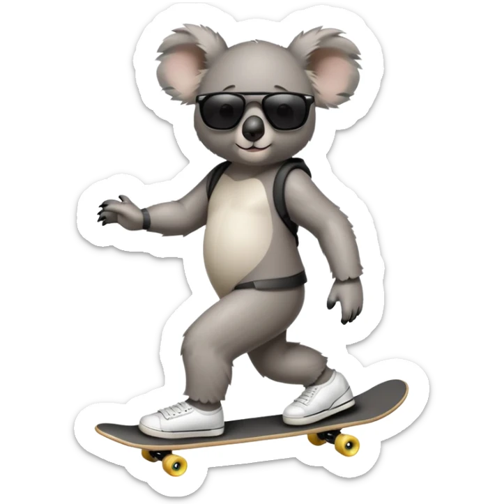 anthropomorphised koala in skater-style clothing wearing dark sunglasses walking upright sticker