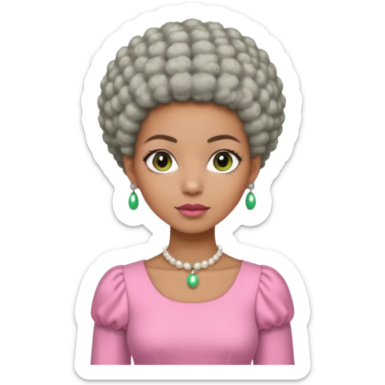 Brown woman with a super short stylish gray Afro  wearing pink and green dress  and pearl blouse with sleeves sticker