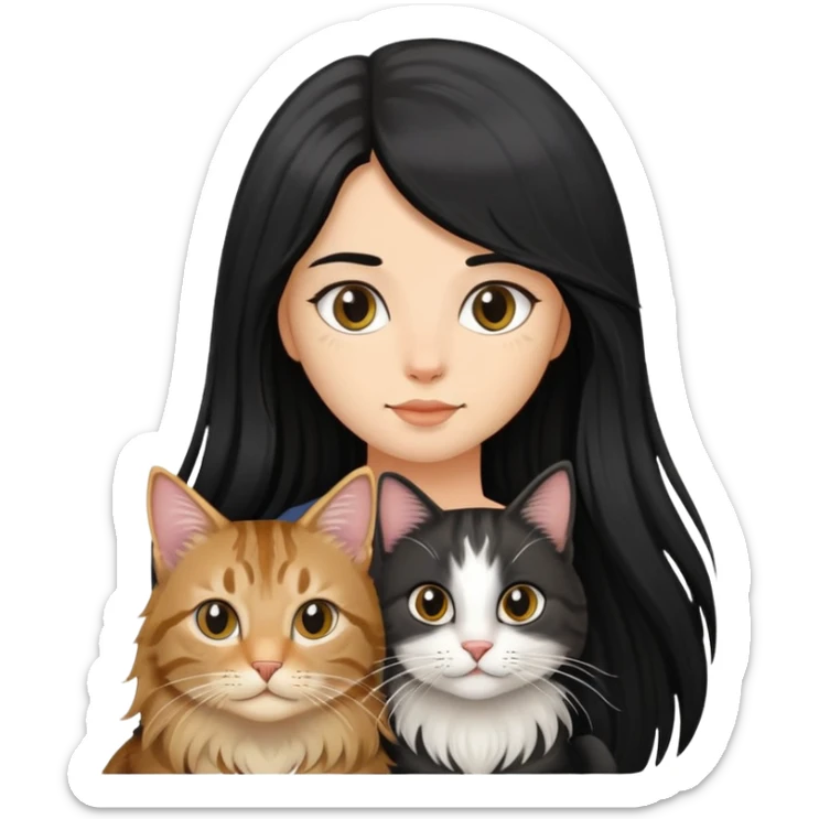 a long haired tabby cat and A girl with long black hair and an oval face  sticker