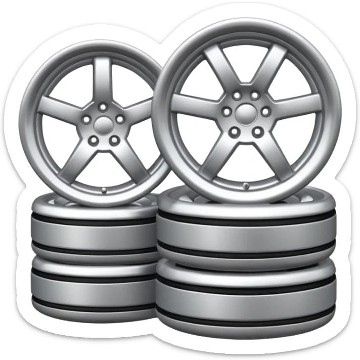 Emoji icon of a set of custom alloy wheels stacked together sticker