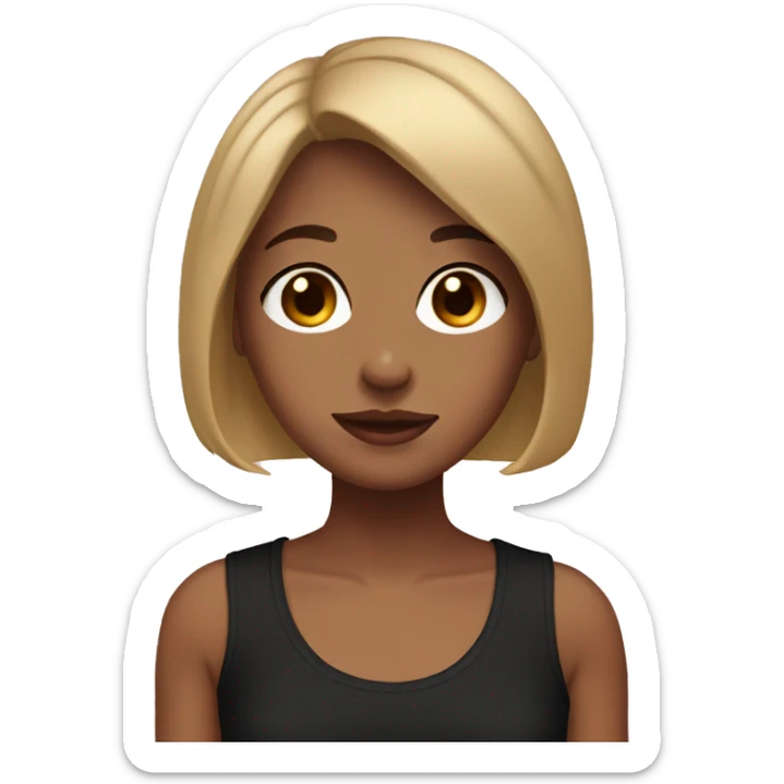 girl with short brown bob, brown eyes black tank top and freckles sticker