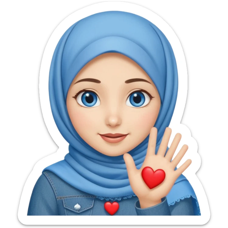 Turkish beautiful finish blue eyes Konya girl denim hijab and heart dress and wink her hand goodbye  sticker