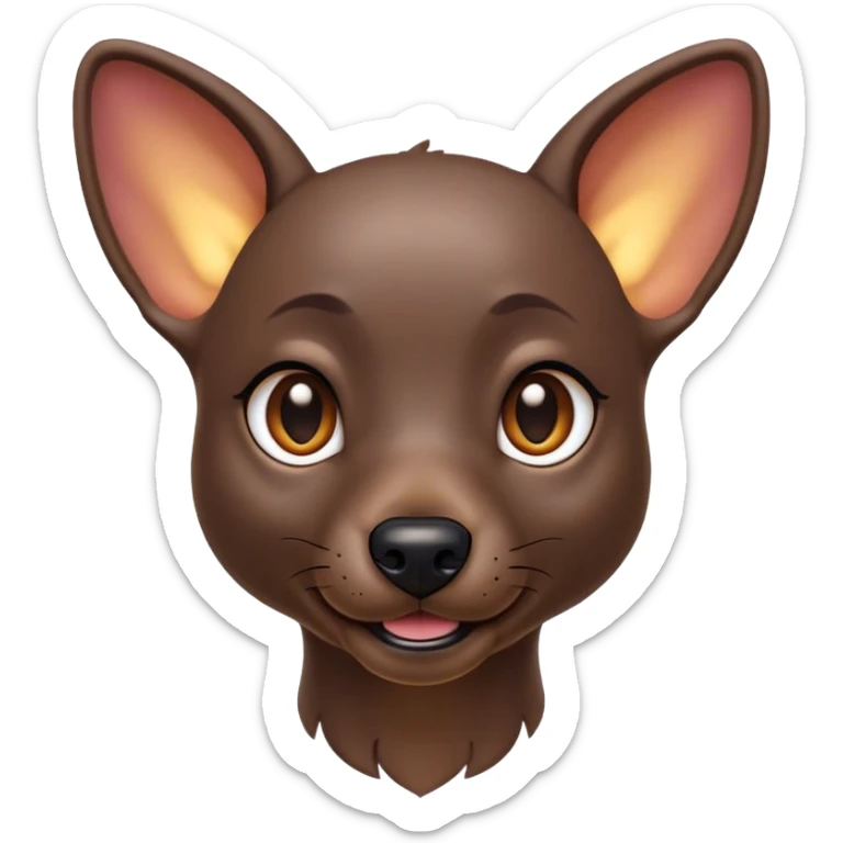 Cinematic Cute Xoloitzcuintle dog Portrait Emoji, Head tilted playfully and inquisitively, featuring smooth, hairless ebony skin with distinctive, artistic wrinkles, round, sparkling dark eyes filled with curiosity, Simplified yet irresistibly adorable features, highly detailed, glowing with a warm, friendly glow, high shine, affectionate and spirited, stylized with a touch of whimsy, bright and endearing, soft glowing outline, capturing the essence of a mischievous yet loving companion, so playful it feels like it could trot out of the screen and into your arms! sticker