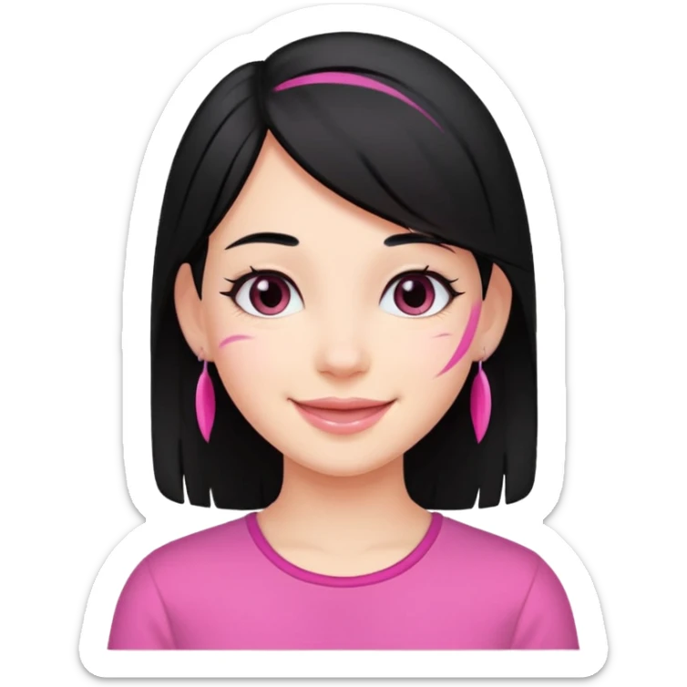 girl with black hair and pink streak by ear sticker