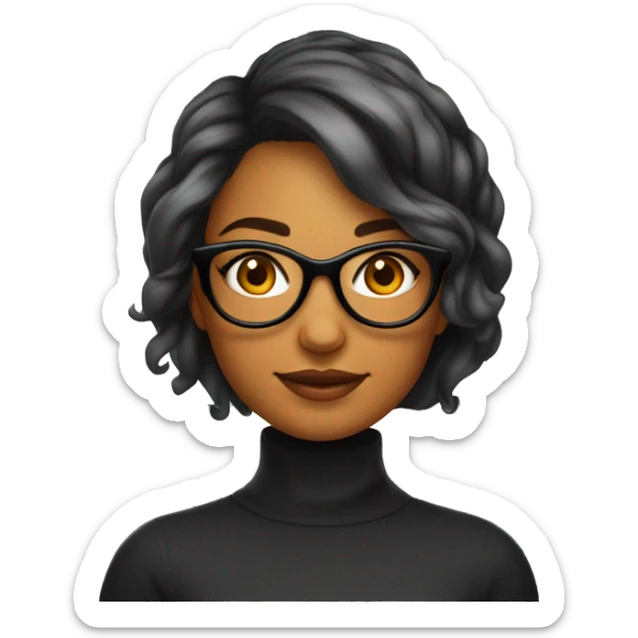 Mulher de cabelos  preto encaracolados na altura do ombro usando óculos branca, com roupa laranja  sticker