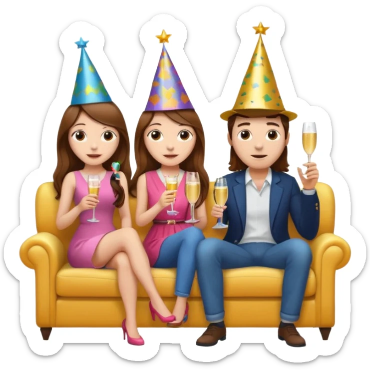 A couple sitting on a sofa in a room enjoying a movie a girl long hir brawon sticker