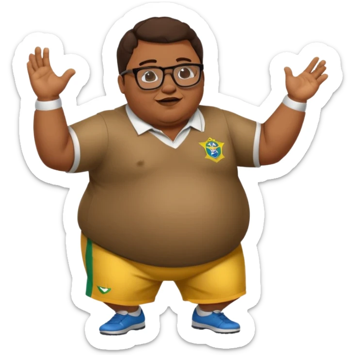 make an guy called pedro who is dancing with a football and playing brazzilian phonk and hee has glasses and is obese sticker