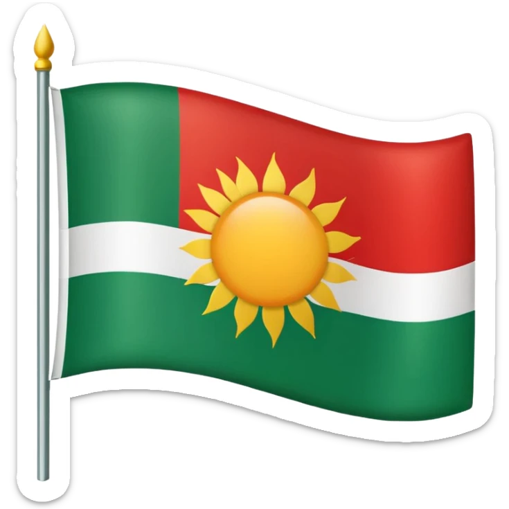 3 şeritli bir bayrak en üst şeriti kırmızı ortadaki şerit beyaz en alttaki şerit yeşil olcak şekilde ama ortadaki beyaz alanın ortasına güneş çiz sticker