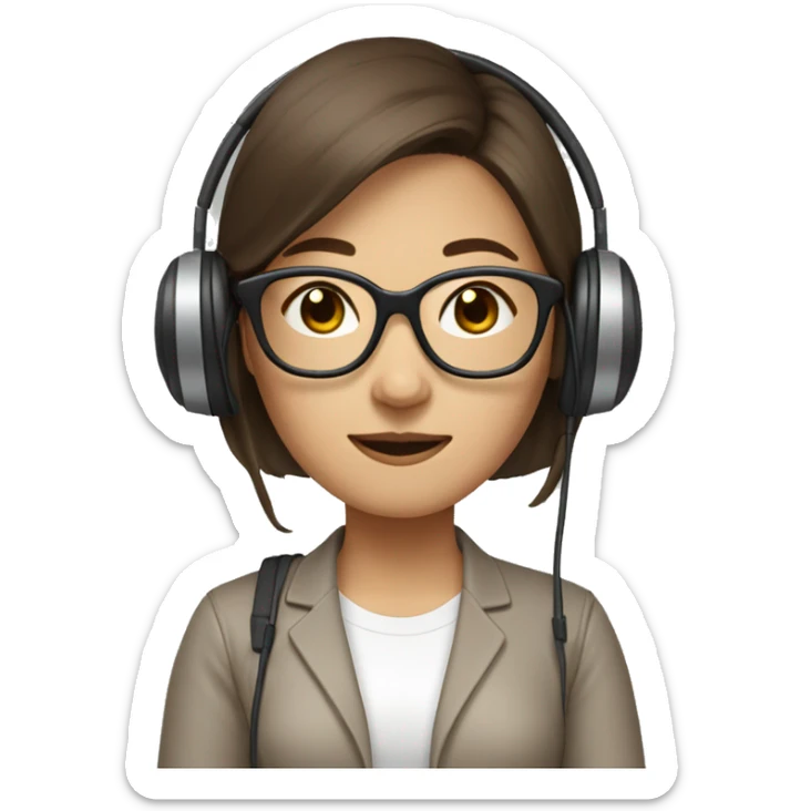 65 asian woman medium brown hair with glasses add headphones sticker