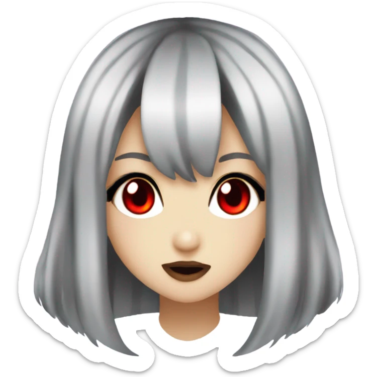 hime gyaru girl, black hair, red eyes, vampire fangs sticker