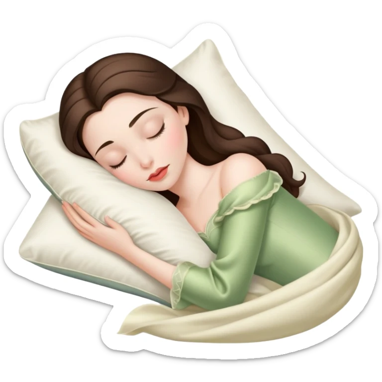 sleeping beauty brunette white girl with a silk pillow sticker