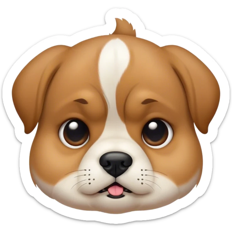 Cinematic Meme-Worthy Grumpy White and Brown American Bulldog Portrait Emoji, Head held high but eyes filled with dramatic disappointment, short white fur with striking brown patches, deeply furrowed brow creating an unmistakable scowl, floppy ears slightly angled back in disapproval, piercing brown eyes glaring with pure exasperation, Simplified yet hilariously over-exaggerated features, highly detailed, glowing with an aura of supreme annoyance, high shine, exhausted yet judgmental, stylized with an almost regal pettiness, bright but brooding, soft glowing outline, capturing the essence of a pup that has seen it all and is thoroughly unimpressed, so meme-worthy it feels like it could instantly become the next viral sensation of grumpiness! sticker