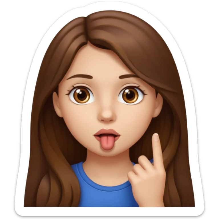 Emoji Fille cheveux long et brun yeux brun avec un doigt dans la bouche  sticker