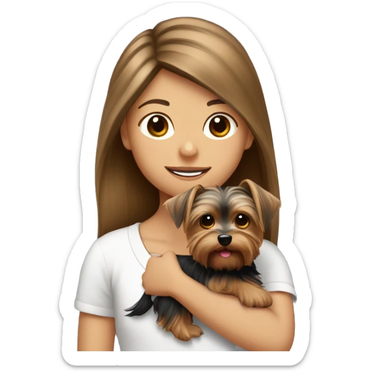 Yorkshire Terrier in the arms of a girl with brown hair sticker