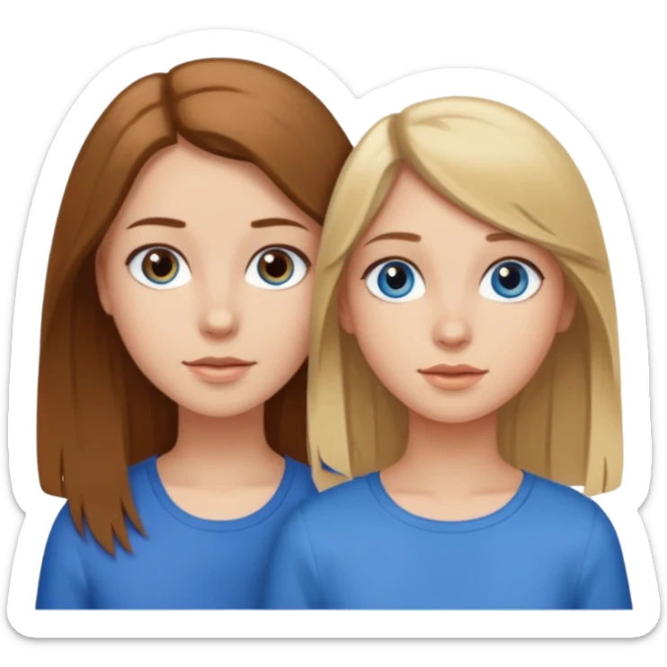 Two girls one with long brown hair and brown eyes the other with short blonde hair and blue eyes sticker