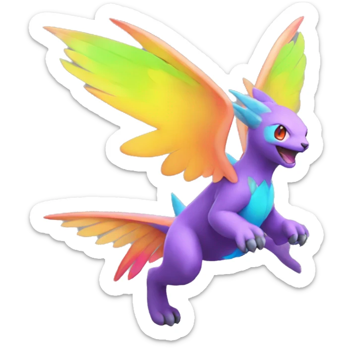 Colorful Neon Colors Vibrant Colors Flying Fakémon-Pokémon-Creature Full Body sticker