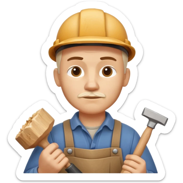 wood carving carpenter portrait, head and shoulders only, carving wooden figure with chisel, wood shavings visible, focused craftsman expression, artisan workshop vibe, 3D cartoon style, mobile game icon style, clean background, no text, no watermark
 sticker
